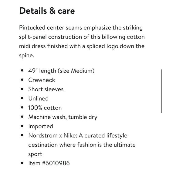 NWT Nike Organic Cotton Short Sleeve Midi Dress SZ S White Tan Color Block - Picture 6 of 6